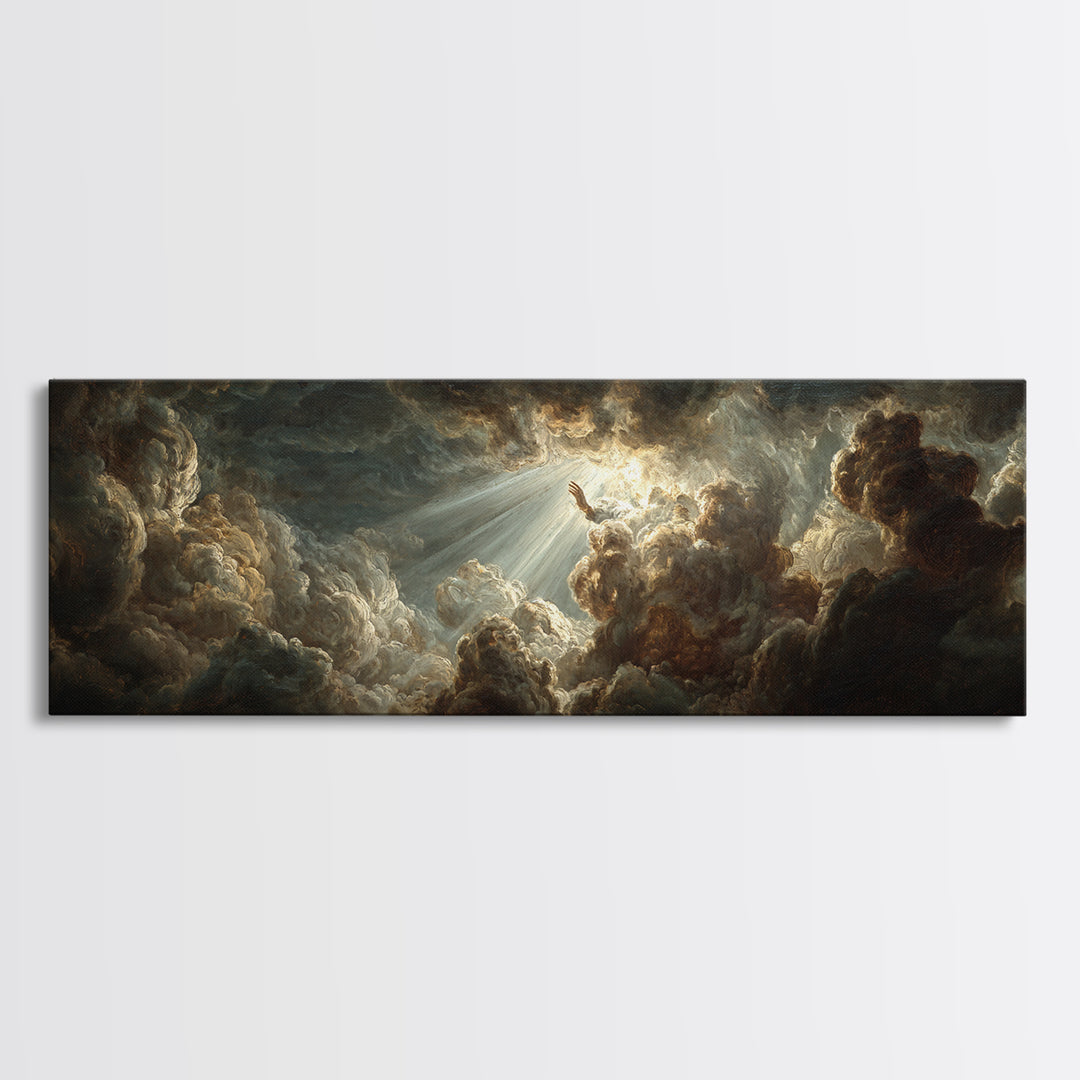 Angelic Hand Reaching Through Clouds Canvas Print, Baroque Art, Printable Art, Living Room Decor, Oil Painting, Ornate, BAO-3x1-61