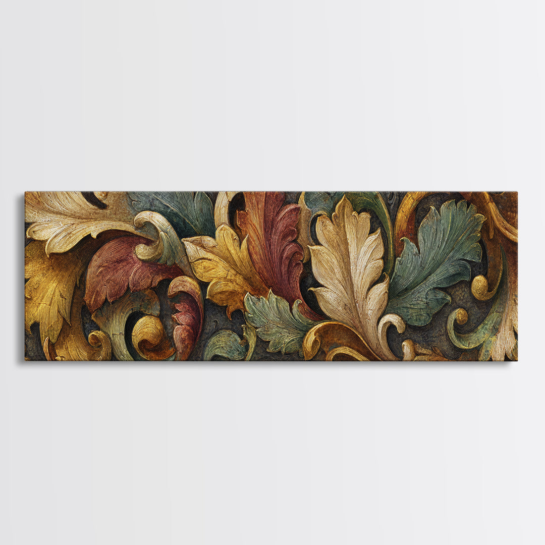 Carved Acanthus Leaf Ornament Study Framed Canvas Print, Baroque Art, Maximalist Wall Art, Living Room Decor, Fine Art, Ornate, BAO-3x1-7