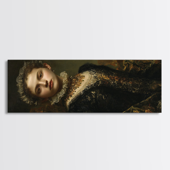 Classical Portrait with Lace Collar and Jewel Canvas Print, Baroque Art, Poster, Living Room Decor, Fine Art, Ornate, BAO-3x1-71
