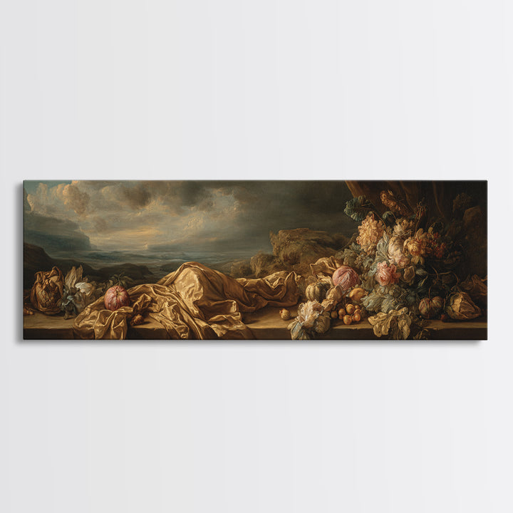 Theatrical Stormy Landscape Framed Canvas Print, Baroque Art, Oil Painting, Living Room Decor, Ornate, Eclectic Wall Art, BAO-3x1-74