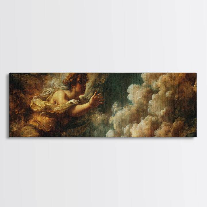 Angelic Hand Reaching Through Clouds Canvas Print, Baroque Art, Printable Art, Living Room Decor, Oil Painting, Ornate, BAO-3x1-85