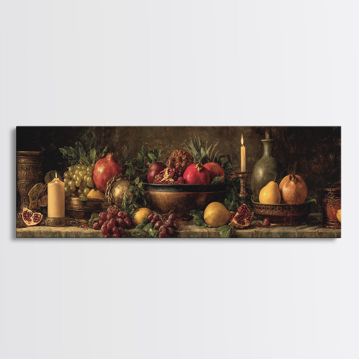 Dramatic Fruit Still Life Framed Canvas Print, Baroque Art, Living Room Wall Art, Living Room Decor, Oil Painting, Ornate, BAO-3x1-89