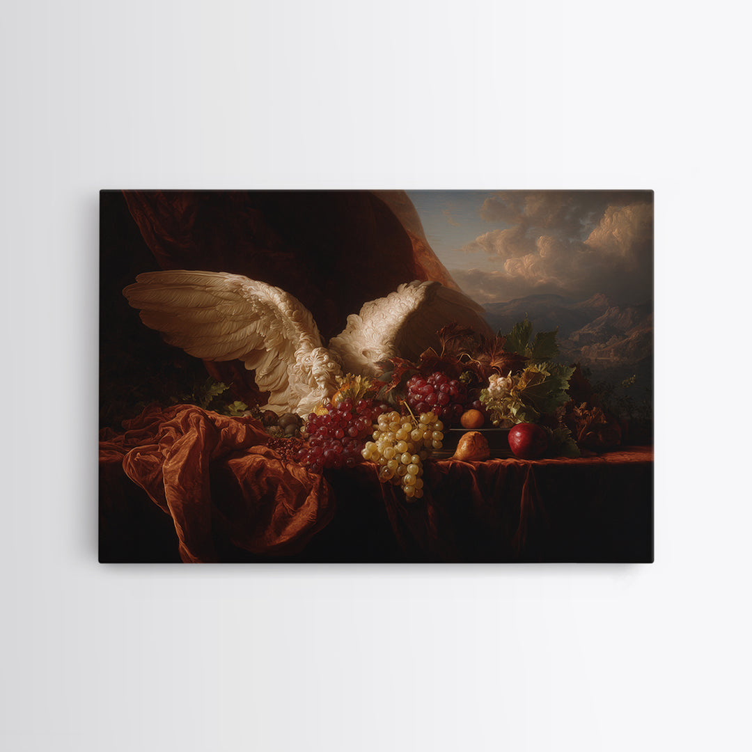 Gilded Angel Wings Emerging from Storm Clouds Framed Canvas Print, Baroque Art, Wall Art, Living Room Decor, Fine Art, Ornate, BAO-3x2-10