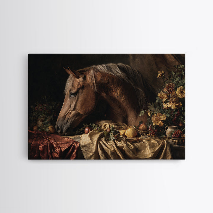 Dramatic Horse Portrait Framed Canvas Print, Baroque Art, Modern Wall Art, Living Room Decor, Oil Painting, Ornate, BAO-3x2-100