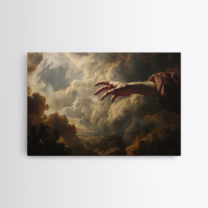 Angelic Hand Reaching Through Clouds Framed Canvas Print, Baroque Art, Painting, Living Room Decor, Abstract Art, Ornate, BAO-3x2-25