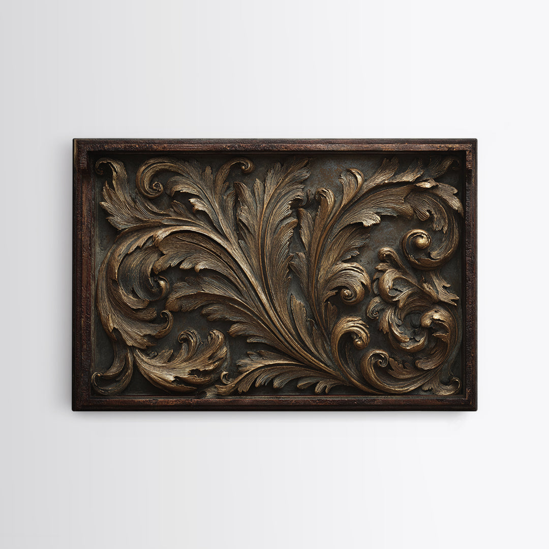 Carved Acanthus Leaf Ornament Study Canvas Print, Baroque Art, Canvas, Living Room Decor, Ornate, Room Decor Aesthetic, BAO-3x2-43