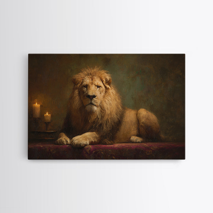Royal Lion Portrait Framed Canvas Print, Baroque Art, Digital Wall Art, Living Room Decor, Fine Art, Ornate, Portrait Painting, BAO-3x2-45
