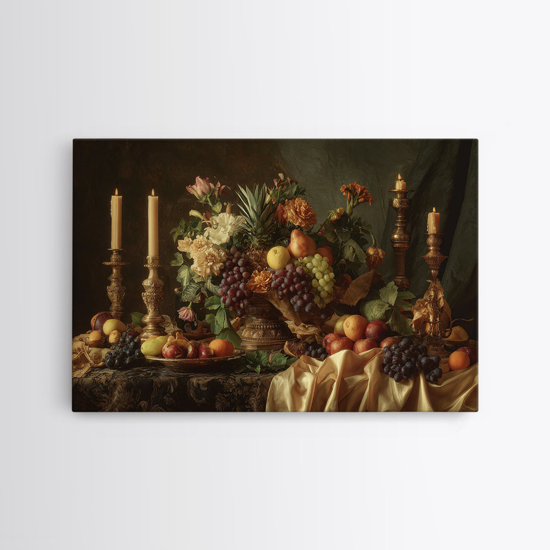 Lavish Banquet Fruit Composition Canvas Print, Baroque Art, Art, Living Room Decor, Fine Art, Ornate, Modern Wall Art, BAO-3x2-48