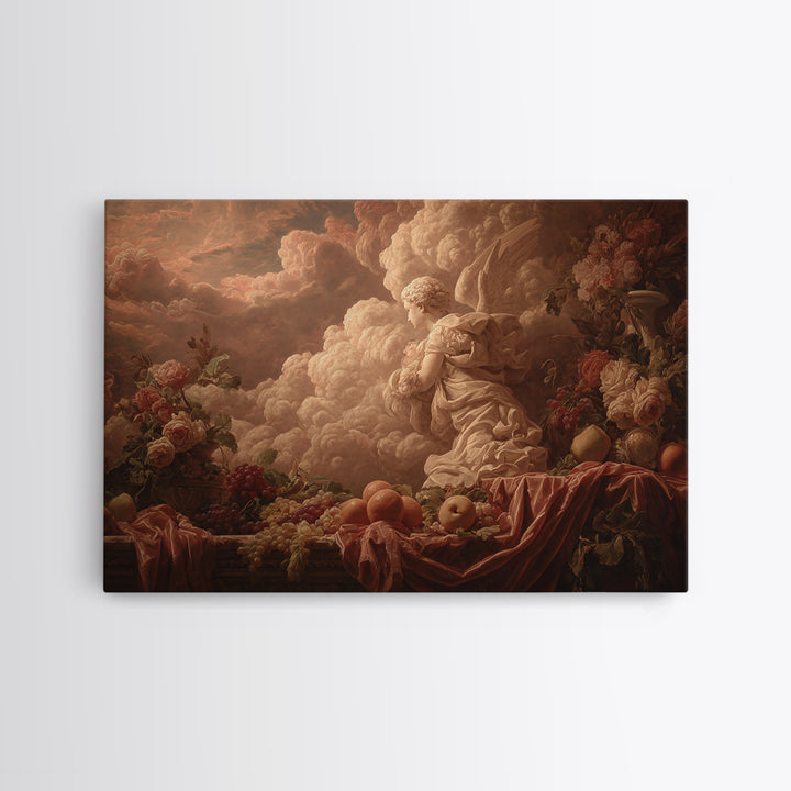 Ornate Cherub Figure Surrounded by Clouds and Canvas Print, Baroque Art, Printable Wall Art, Living Room Decor, Ornate, BAO-3x2-54