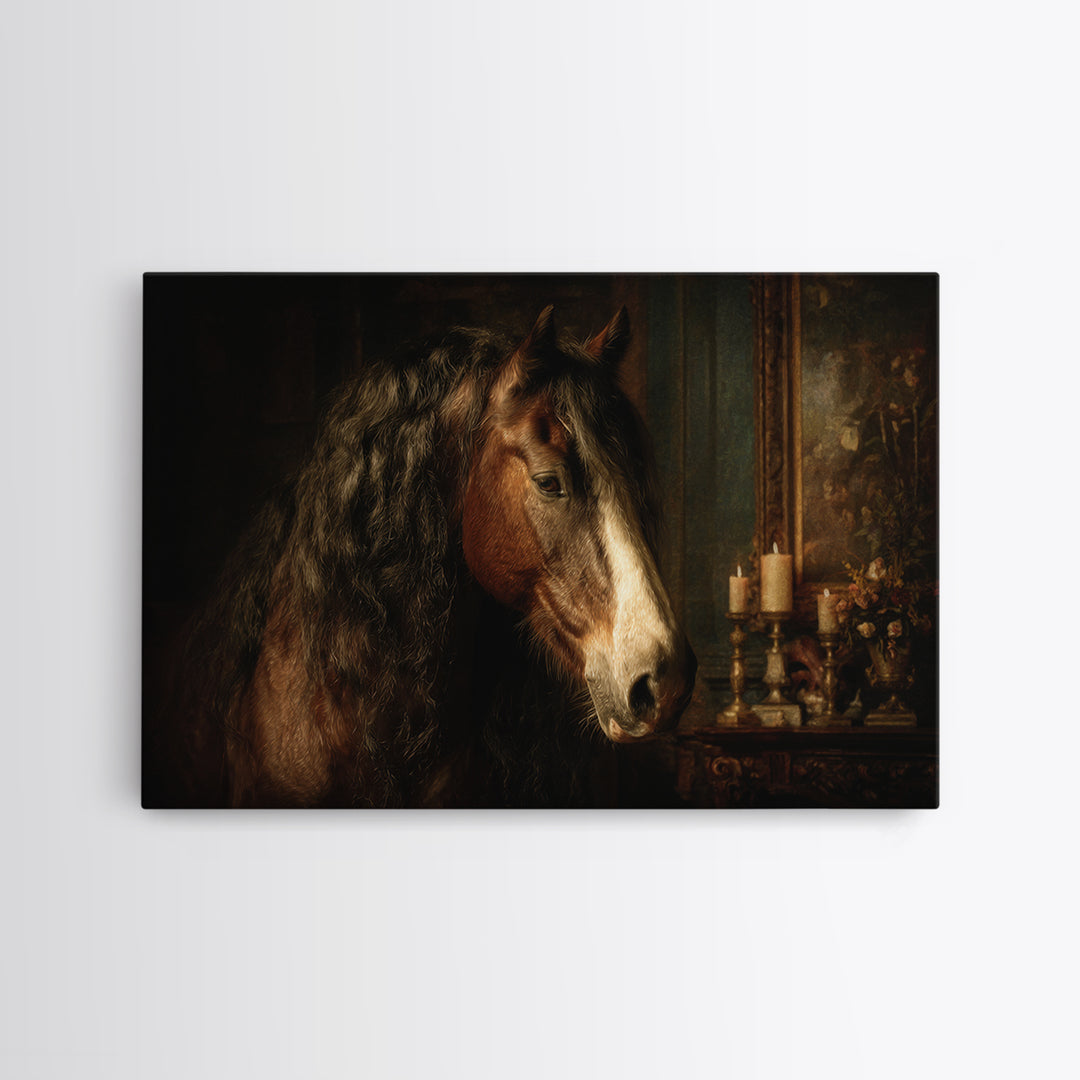 Dramatic Horse Portrait Canvas Print, Baroque Art, Printable Art, Living Room Decor, Ornate, Gallery Wall, Dark Academia Art, BAO-3x2-76