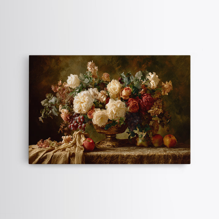 Dark Floral Arrangement Framed Canvas Print, Baroque Art, Living Room Wall Art, Living Room Decor, Ornate, Art Nouveau Decor, BAO-3x2-80