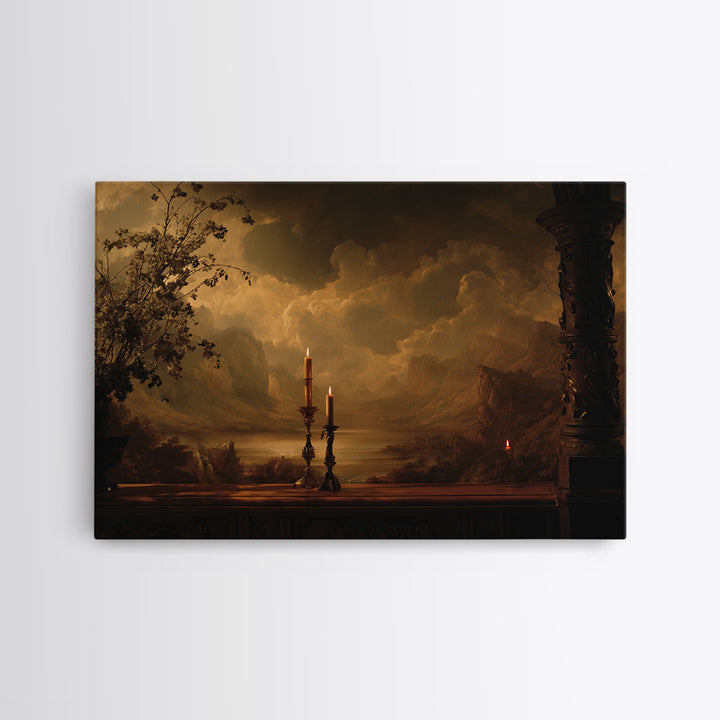 Theatrical Stormy Landscape Framed Canvas Print, Baroque Art, Oil Painting, Living Room Decor, Ornate, Eclectic Wall Art, BAO-3x2-86