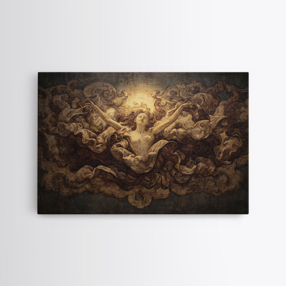 Mythic Goddess Figure Framed Canvas Print, Baroque Art, Digital Wall Art, Living Room Decor, Ornate, Portrait Painting, BAO-3x2-90