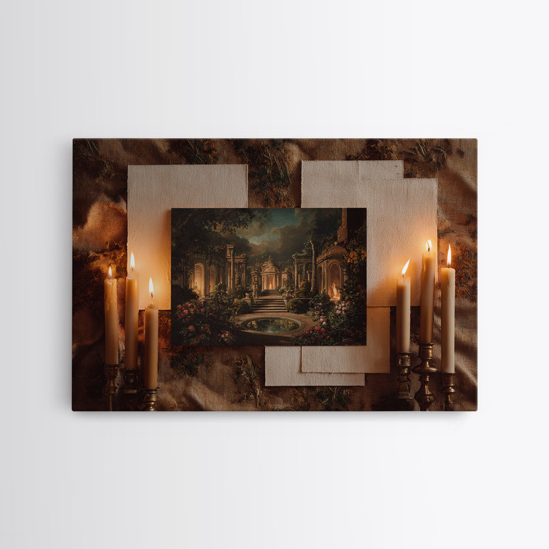 Classical Ruins Beneath a Dramatic Sky Framed Canvas Print, Baroque Art, Room Decor Aesthetic, Living Room Decor, Ornate, BAO-3x2-95