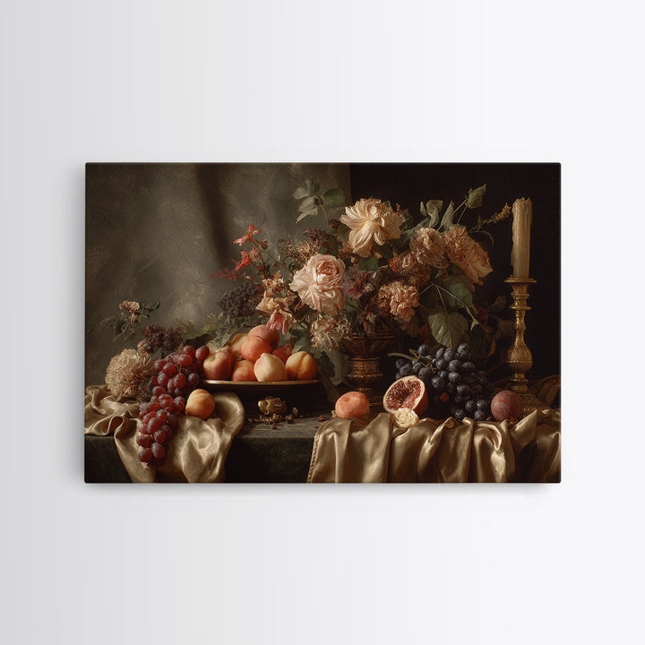 Lavish Banquet Fruit Composition Framed Canvas Print, Baroque Art, Eclectic Wall Art, Living Room Decor, Fine Art, Ornate, BAO-3x2-96