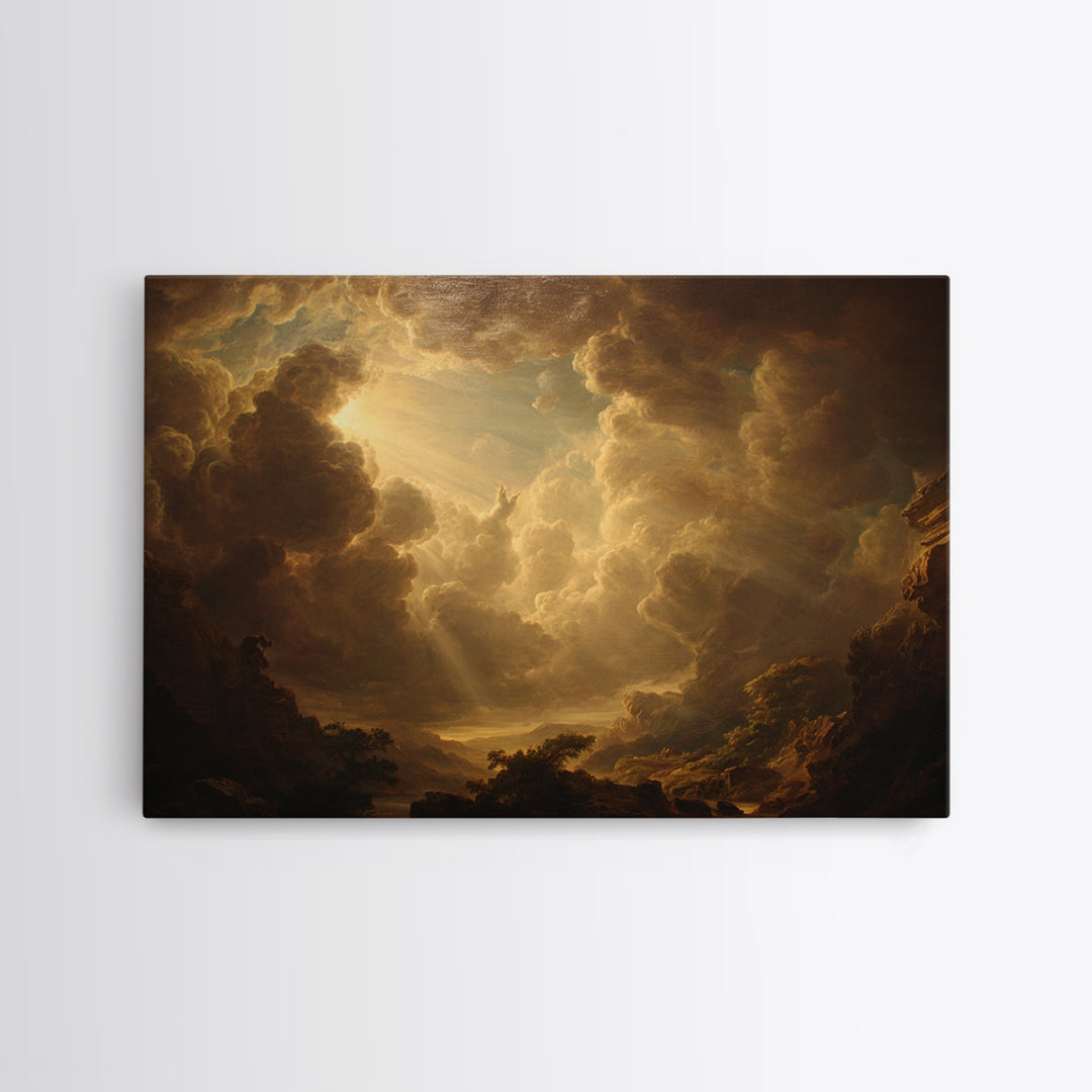 Angelic Hand Reaching Through Clouds Framed Canvas Print, Baroque Art, Modern Wall Art, Living Room Decor, Watercolor Art, BAO-3x2-97