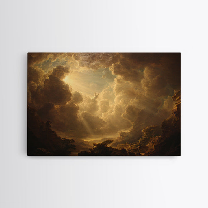 Angelic Hand Reaching Through Clouds Framed Canvas Print, Baroque Art, Modern Wall Art, Living Room Decor, Watercolor Art, BAO-3x2-97