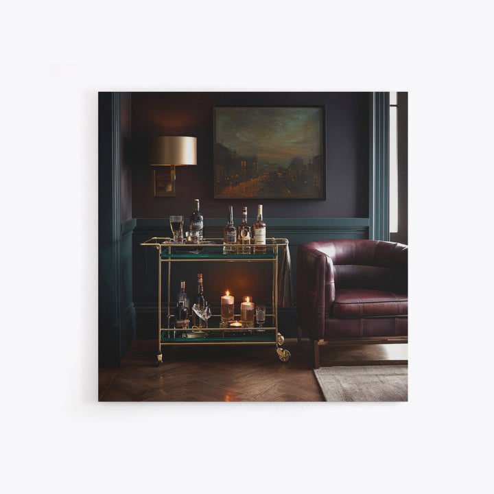 Luxury Emerald Bar Cart Arrangement Canvas Print, Bar Art, Kitchen Print, Bar Decor, Oil Painting, Fine Art Print, BAR-1x1-22