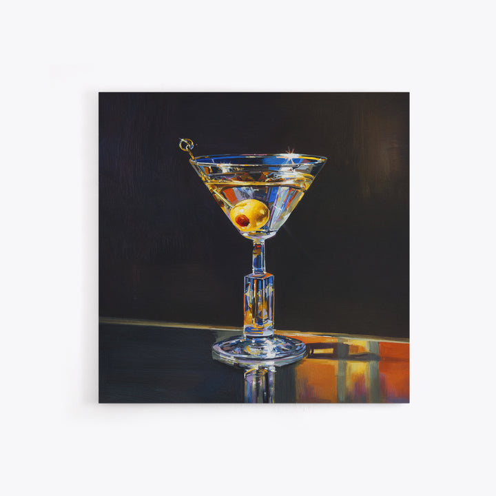 Martini Glass with Olive on a Black Framed Canvas Print, Bar Art, Kitchen Wall Decor, Bar Decor, Fine Art, Bar Cart Art, BAR-1x1-27