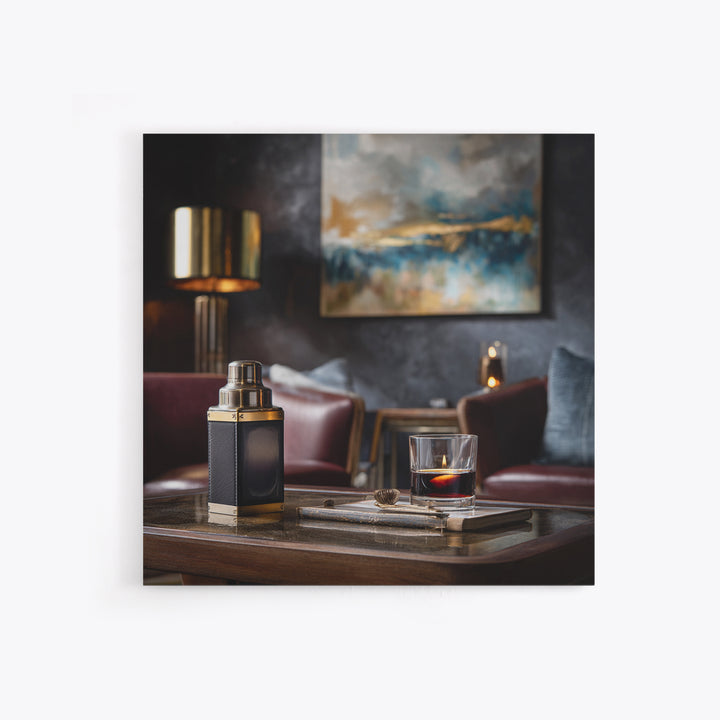 Speakeasy Key and Cocktail Shaker Composition Framed Canvas Print, Bar Art, Minimalist Decor, Bar Decor, Fine Art, BAR-1x1-88