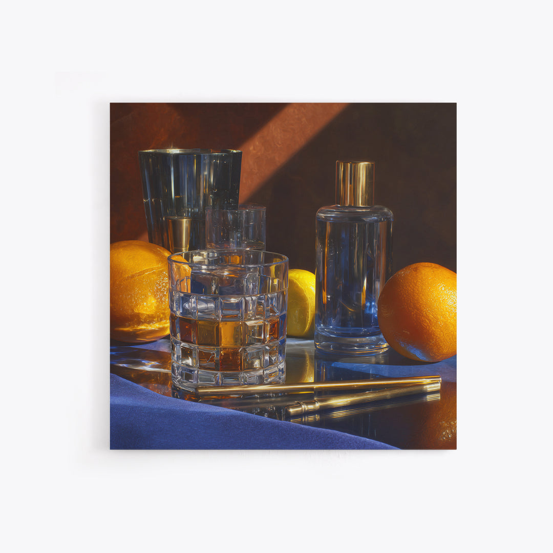 Smoked Glassware Study Canvas Print, Bar Art, Fine Art Print, Bar Decor, Fine Art, Metal Wall Art, Canvas Wall Art, BAR-1x1-95