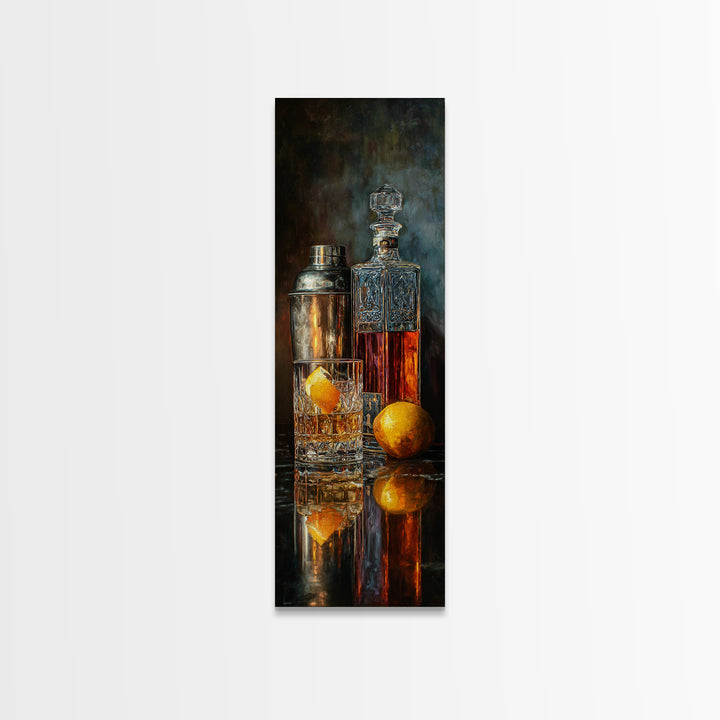 Speakeasy Key and Cocktail Shaker Composition Framed Canvas Print, Bar Art, Minimalist Decor, Bar Decor, Fine Art, BAR-1x3-4