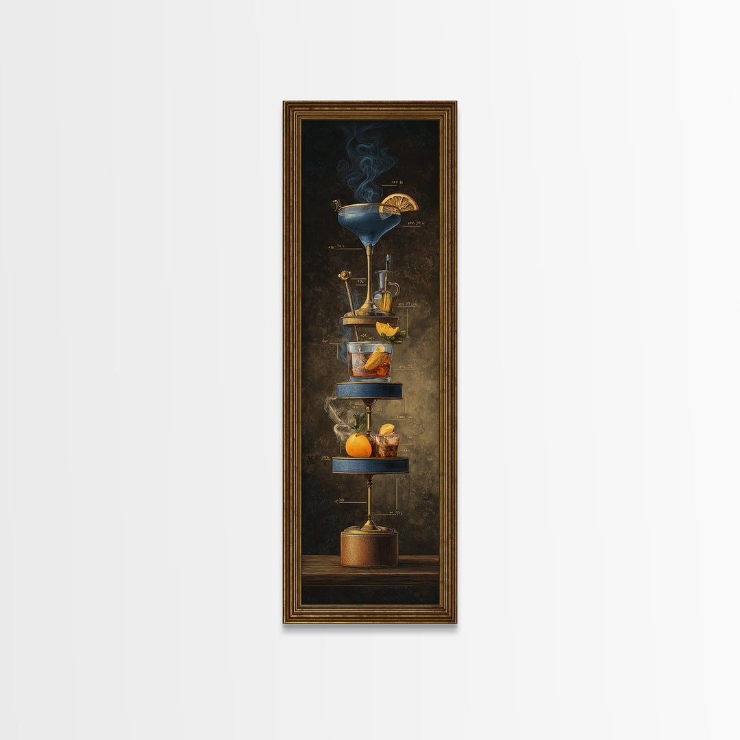 Cocktail Recipe Diagram Styled as Elegant Art Framed Canvas Print, Bar Art, Bar Decor, Fine Art, Statement Artwork, BAR-1x3-80