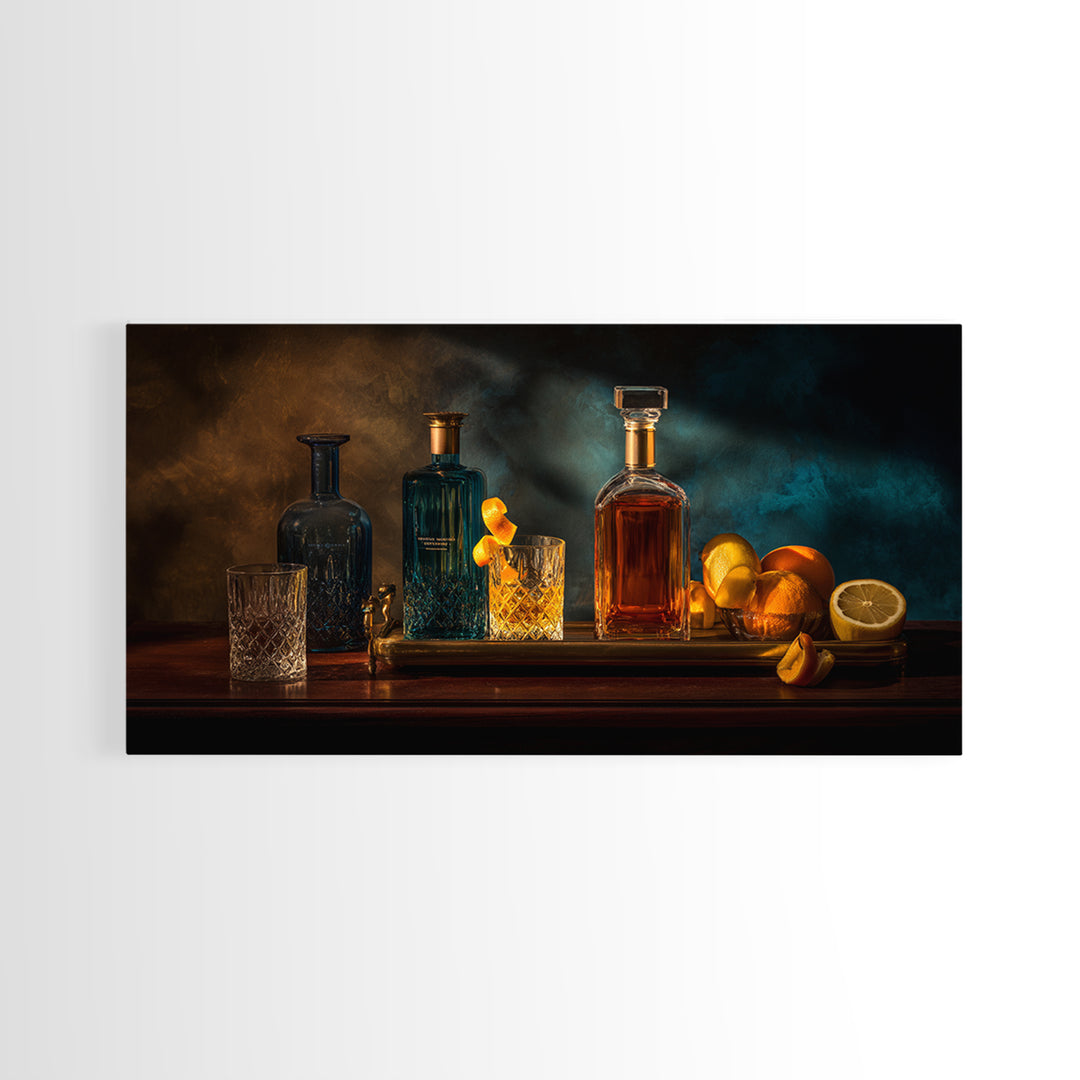 Luxury Emerald Bar Cart Arrangement Framed Canvas Print, Bar Art, Room Decor, Bar Decor, Fine Art, Kitchen Decor, BAR-2x1-42