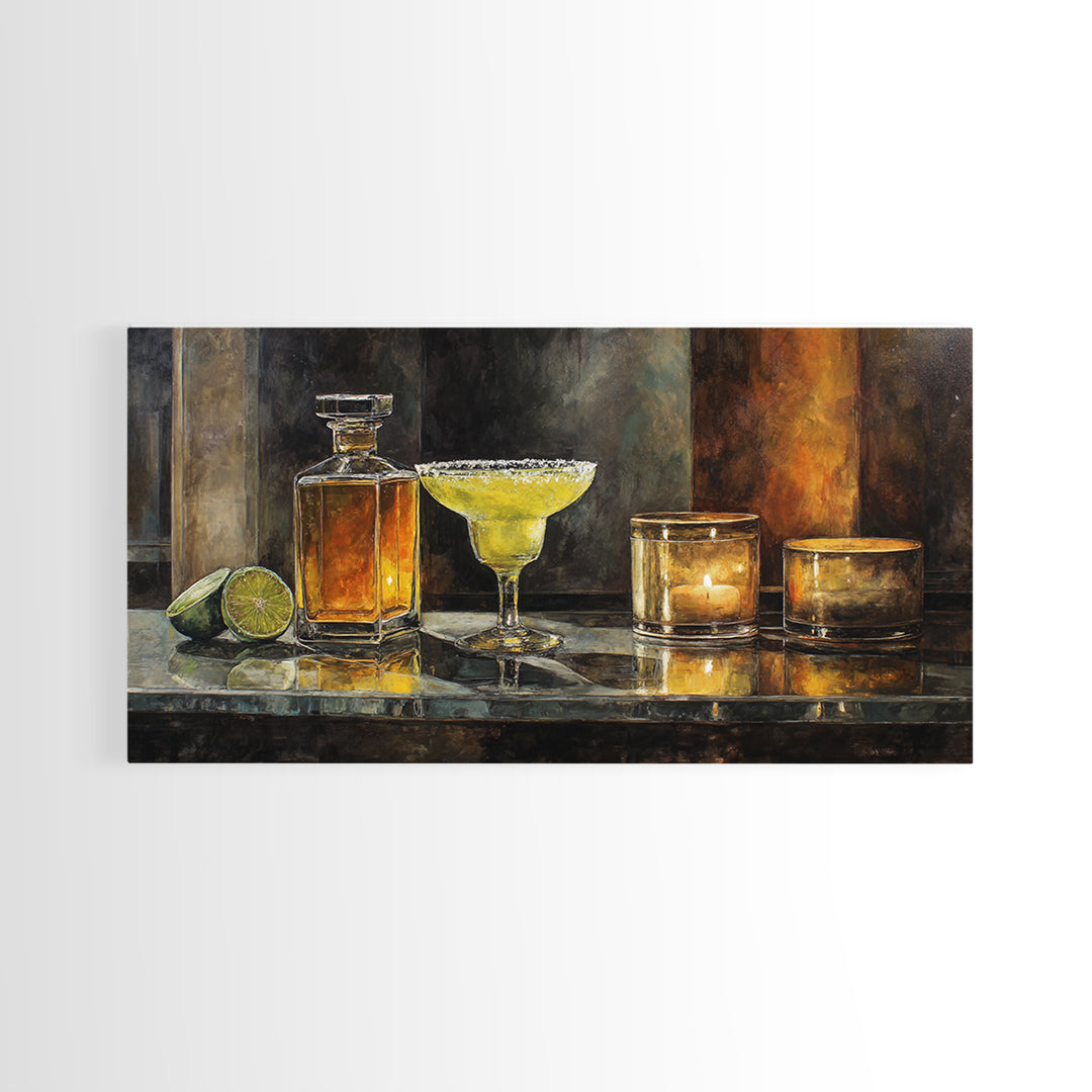 Classic Margarita with Salt Rim and Lime Framed Canvas Print, Bar Art, Art Print, Bar Decor, Fine Art, Kitchen Wall Decor, BAR-2x1-7