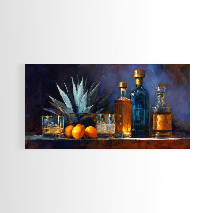 Tequila Agave Plant Study Framed Canvas Print, Bar Art, Kitchen Wall Decor, Bar Decor, Oil Painting, Bar Cart Art, BAR-2x1-80