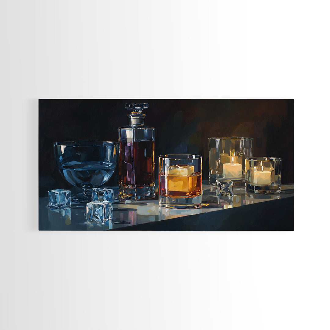 Smoked Glassware Study Framed Canvas Print, Bar Art, Digital Print, Bar Decor, Fine Art, Coffee Wall Art, Living Room Art, BAR-2x1-91