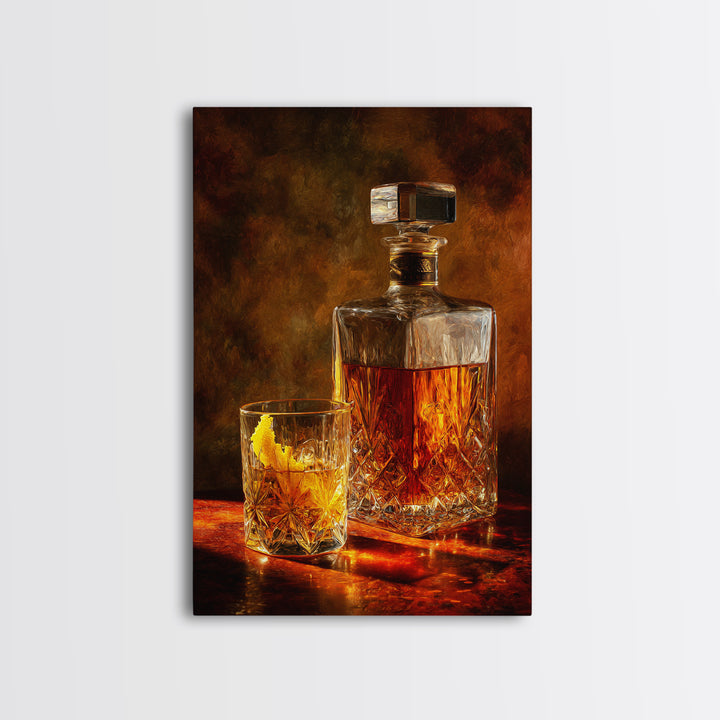 Whiskey Bottle and Cut Crystal Glass Canvas Print, Bar Art, Contemporary Art, Bar Decor, Fine Art, Apartment Decor, BAR-2x3-10