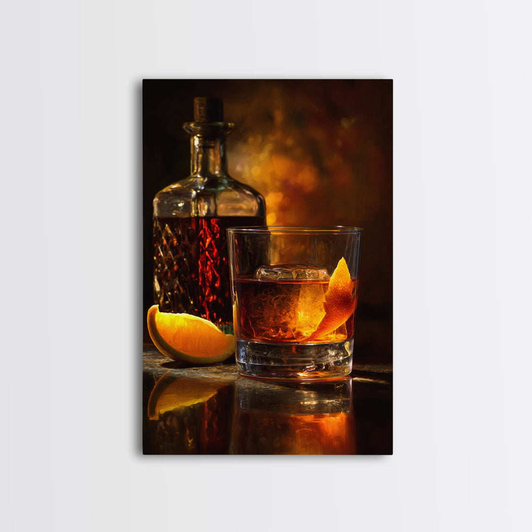 Old Fashioned Cocktail Canvas Print, Bar Art, Kitchen Print, Bar Decor, Oil Painting, Fine Art Print, Statement Artwork, BAR-2x3-57