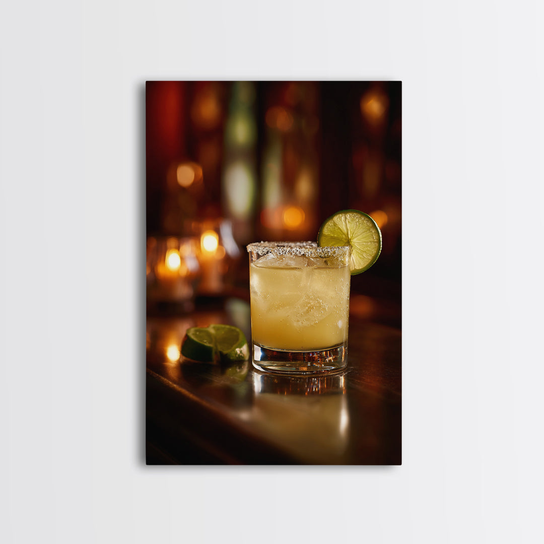 Classic Margarita with Salt Rim and Lime Canvas Print, Bar Art, Retro Wall Art, Bar Decor, Fine Art, Bar Cart Decor, BAR-2x3-67