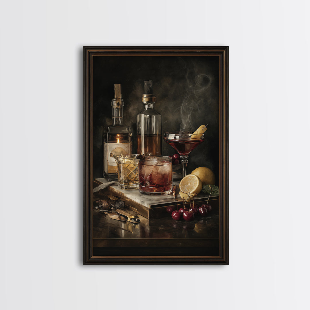 Cocktail Recipe Diagram Styled as Elegant Art Framed Canvas Print, Bar Art, Living Room Art, Bar Decor, Fine Art, BAR-2x3-76