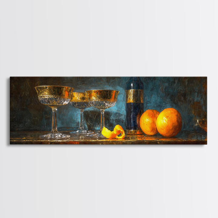 Champagne Coupe Tower Framed Canvas Print, Bar Art, Kitchen Print, Bar Decor, Oil Painting, Fine Art Print, Statement Artwork, BAR-3x1-74