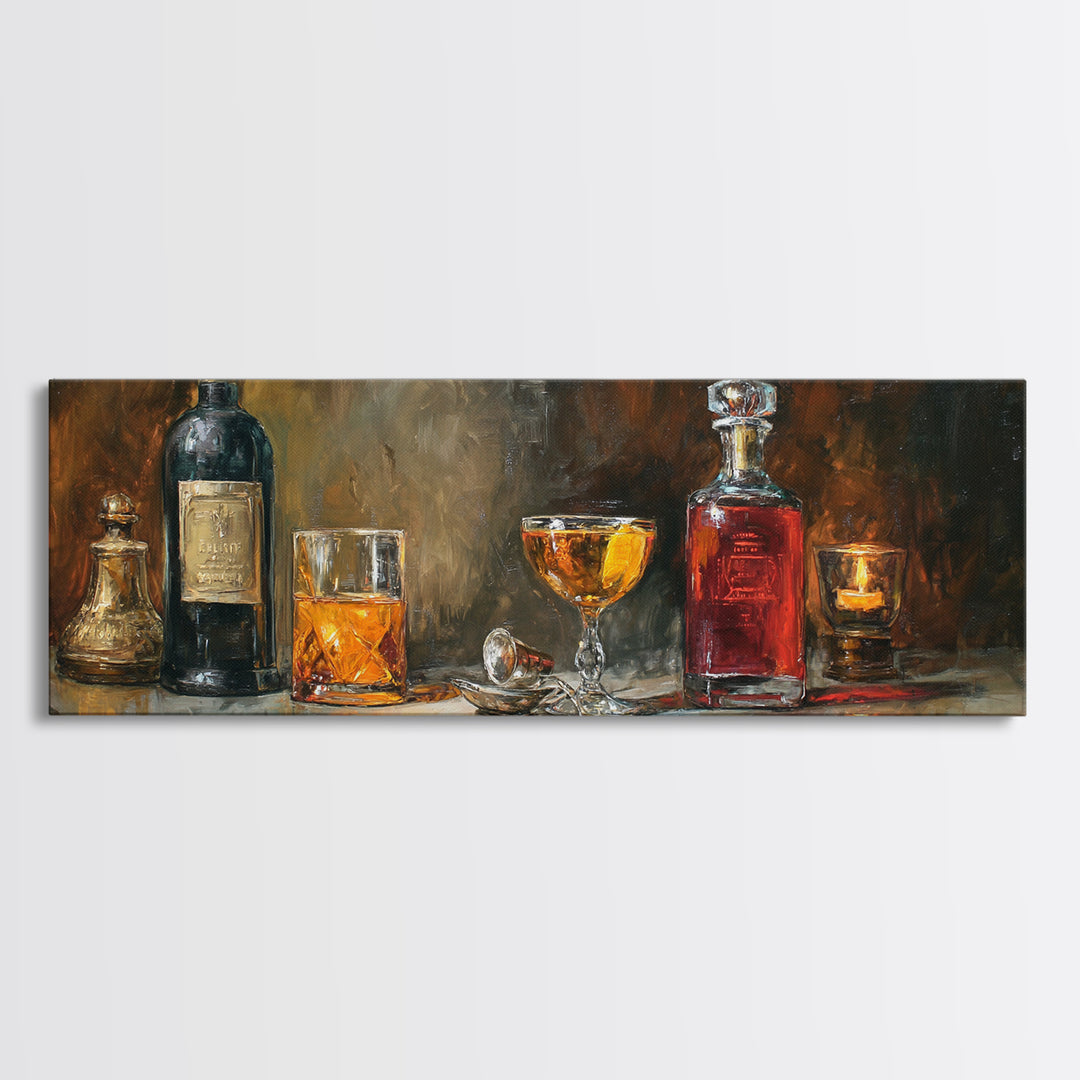 Orange Bitters and Bar Spoon Still Life Canvas Print, Bar Art, Bar Cart Decor, Bar Decor, Oil Painting, Minimalist Decor, BAR-3x1-85