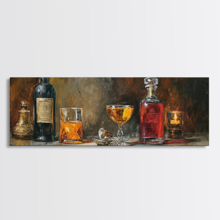 Orange Bitters and Bar Spoon Still Life Canvas Print, Bar Art, Bar Cart Decor, Bar Decor, Oil Painting, Minimalist Decor, BAR-3x1-85