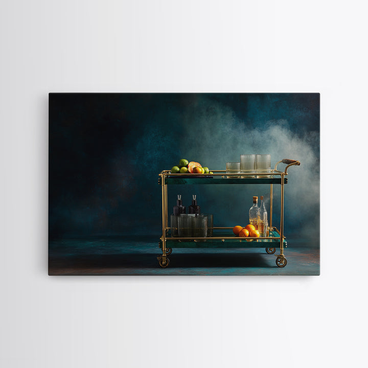 Luxury Emerald Bar Cart Arrangement Framed Canvas Print, Bar Art, Kitchen Wall Art, Bar Decor, Fine Art, Coffee Wall Art, BAR-3x2-2