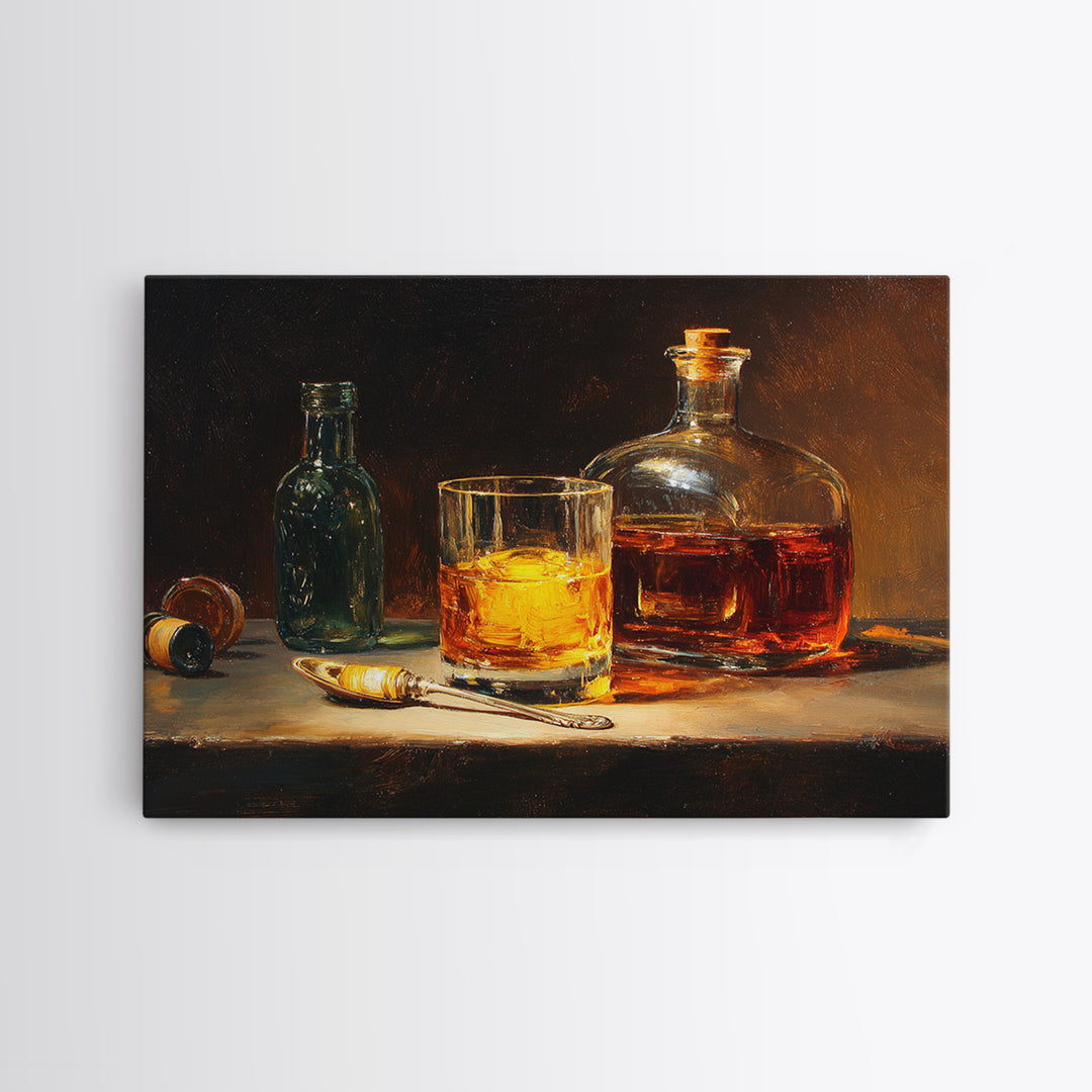 Orange Bitters and Bar Spoon Still Life Framed Canvas Print, Bar Art, Coffee Bar, Bar Decor, Abstract Art, Room Decor, BAR-3x2-25