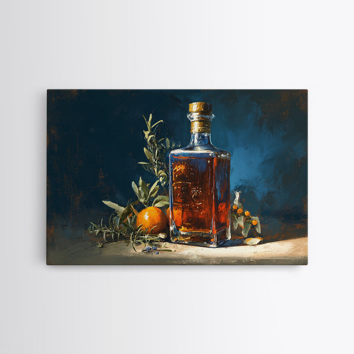 Gin Bottle with Botanicals and Juniper Branches Framed Canvas Print, Bar Art, Canvas Wall Art, Bar Decor, Fine Art, BAR-3x2-59