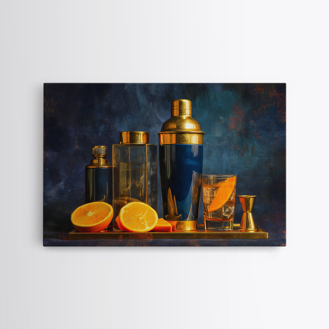 Speakeasy Key and Cocktail Shaker Composition Canvas Print, Bar Art, Minimalist Decor, Bar Decor, Fine Art, Digital Print, BAR-3x2-68