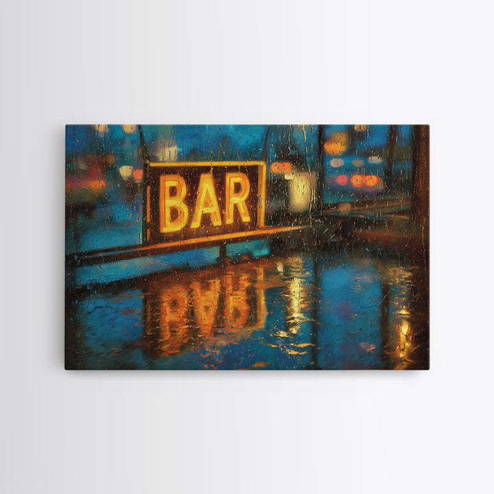 Neon Cocktail Sign Reflected Framed Canvas Print, Bar Art, Fine Art Print, Bar Decor, Fine Art, Metal Wall Art, BAR-3x2-81