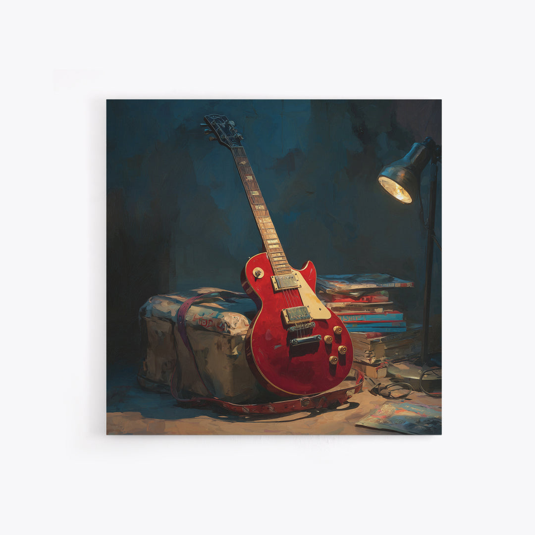 Classic Rock Guitar Still Life Framed Canvas Print, Basement Art, Fine Art Print, Living Room Decor, Fine Art, Retreat, BAS-1x1-29