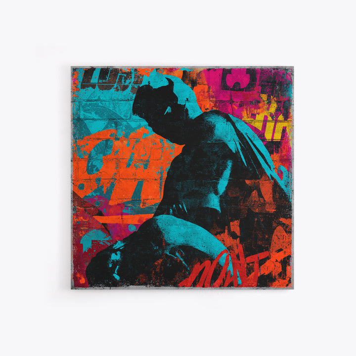 Comic Book Hero Silhouette Canvas Print, Basement Art, Digital Art Download, Living Room Decor, Retreat, Steampunk Wall Art, BAS-1x1-35