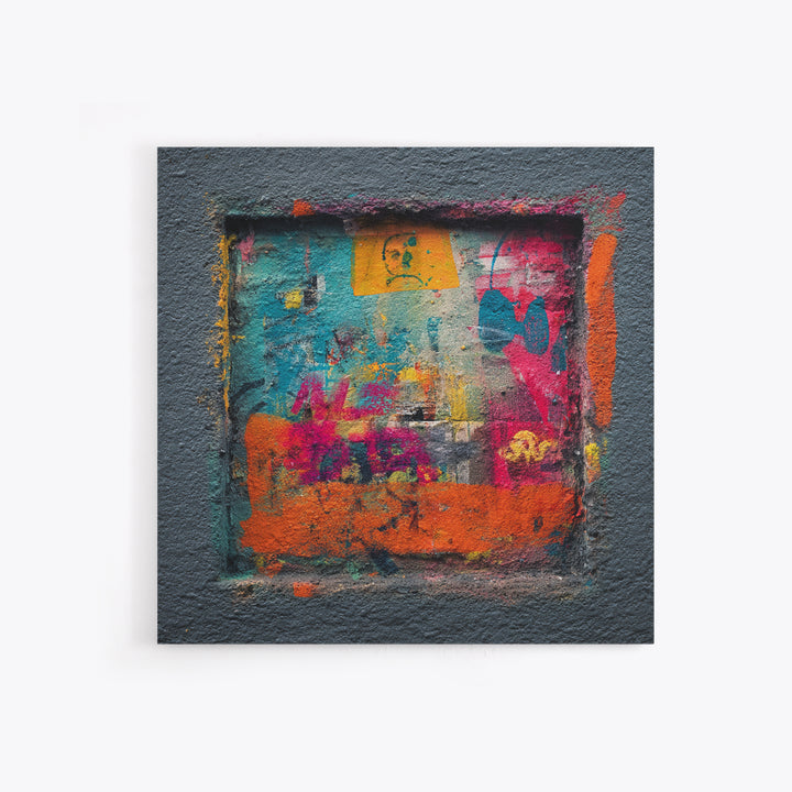 Urban Brick Graffiti Panel Framed Canvas Print, Basement Art, Custom Wall Art, Living Room Decor, Retreat, Baseball Decor, BAS-1x1-47
