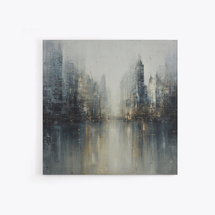 Dark Abstract City Skyline Framed Canvas Print, Basement Art, Western Decor, Living Room Decor, Retreat, Rustic Wall Art, BAS-1x1-7