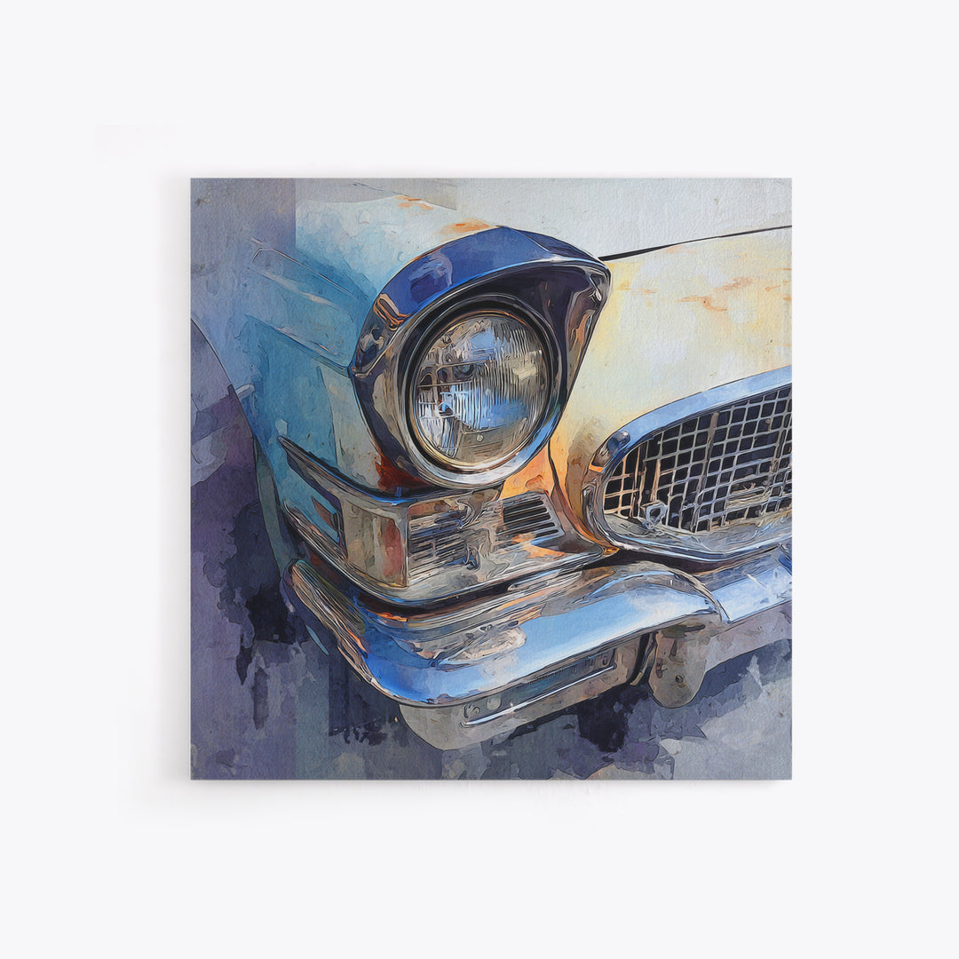 Classic Car Front Grill Closeup Framed Canvas Print, Basement Art, Rustic Wall Art, Living Room Decor, Fine Art, Retreat, BAS-1x1-70