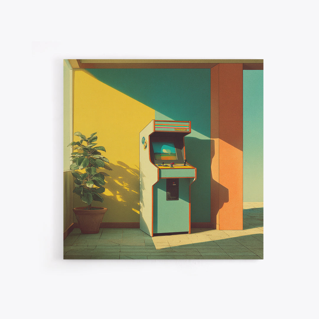 Retro Arcade Cabinet Graphic Framed Canvas Print, Basement Art, Art Print, Living Room Decor, Watercolor Art, Retreat, BAS-1x1-73