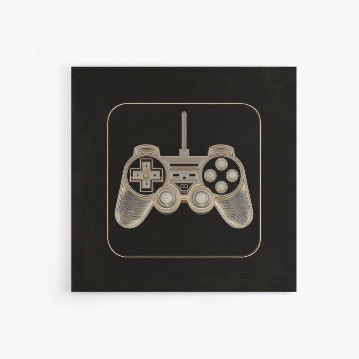 Neon Game Controller Icon on Black Background Framed Canvas Print, Basement Art, Luxury Decor, Living Room Decor, Oil Painting, BAS-1x1-93